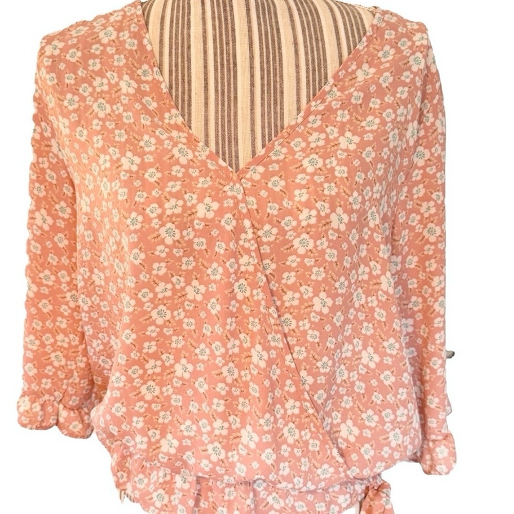 Sienna Sky Coral Floral Wrap Blouse